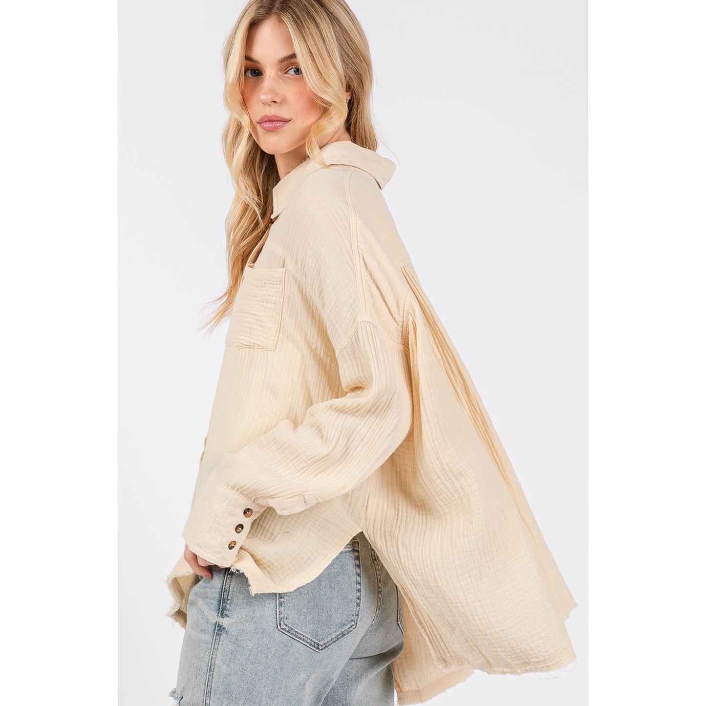 Easy Going (Natural) Cotton Gauze Blouse