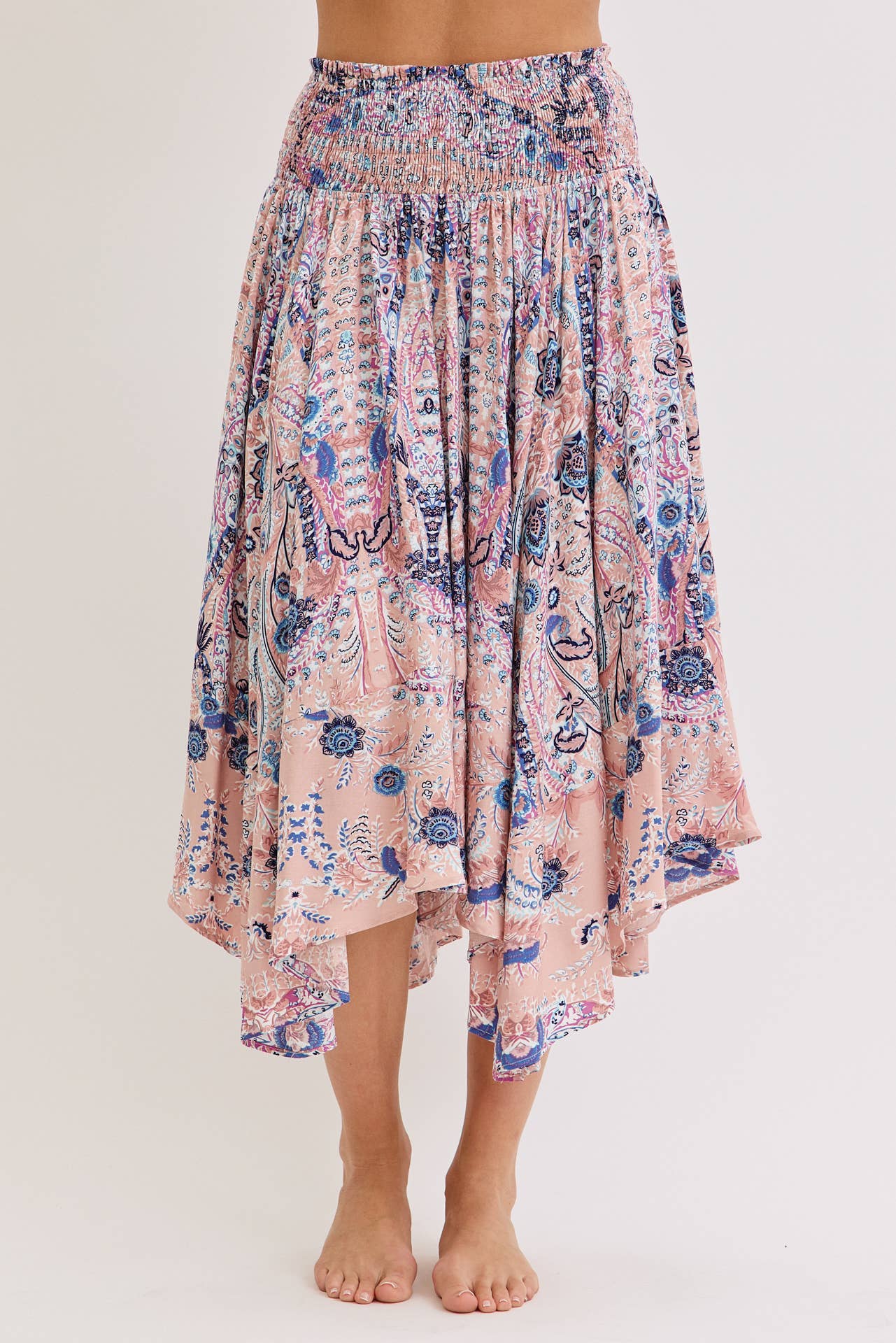 Playful Paisley Boho Print Midi Skirt
