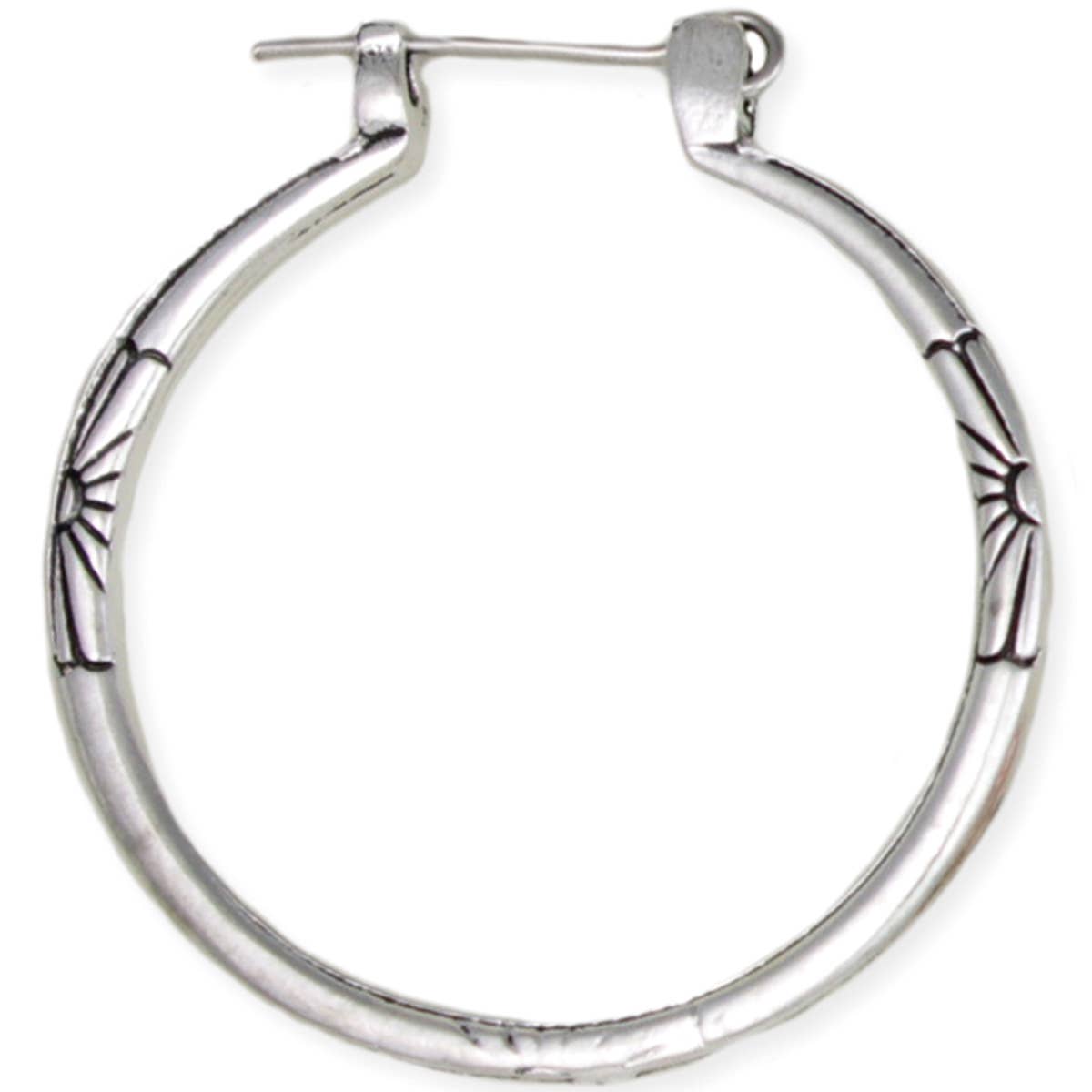 Silver Flower Etched Hoop Earrings