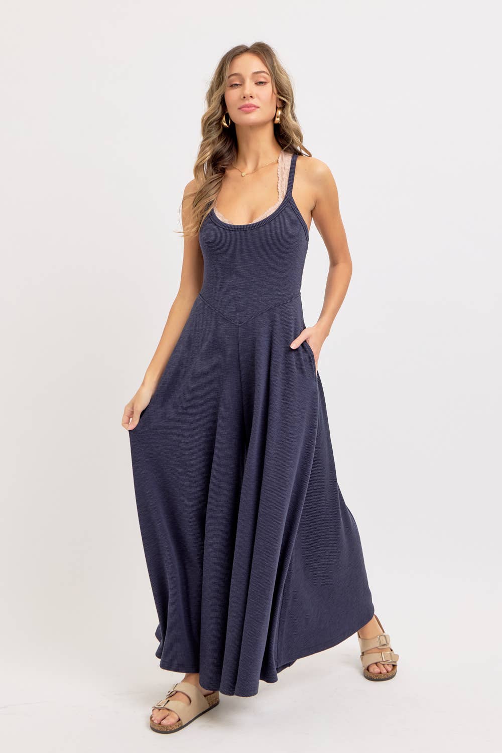 Relaxing Retreat (Navy) Wide Leg Jumpsuit