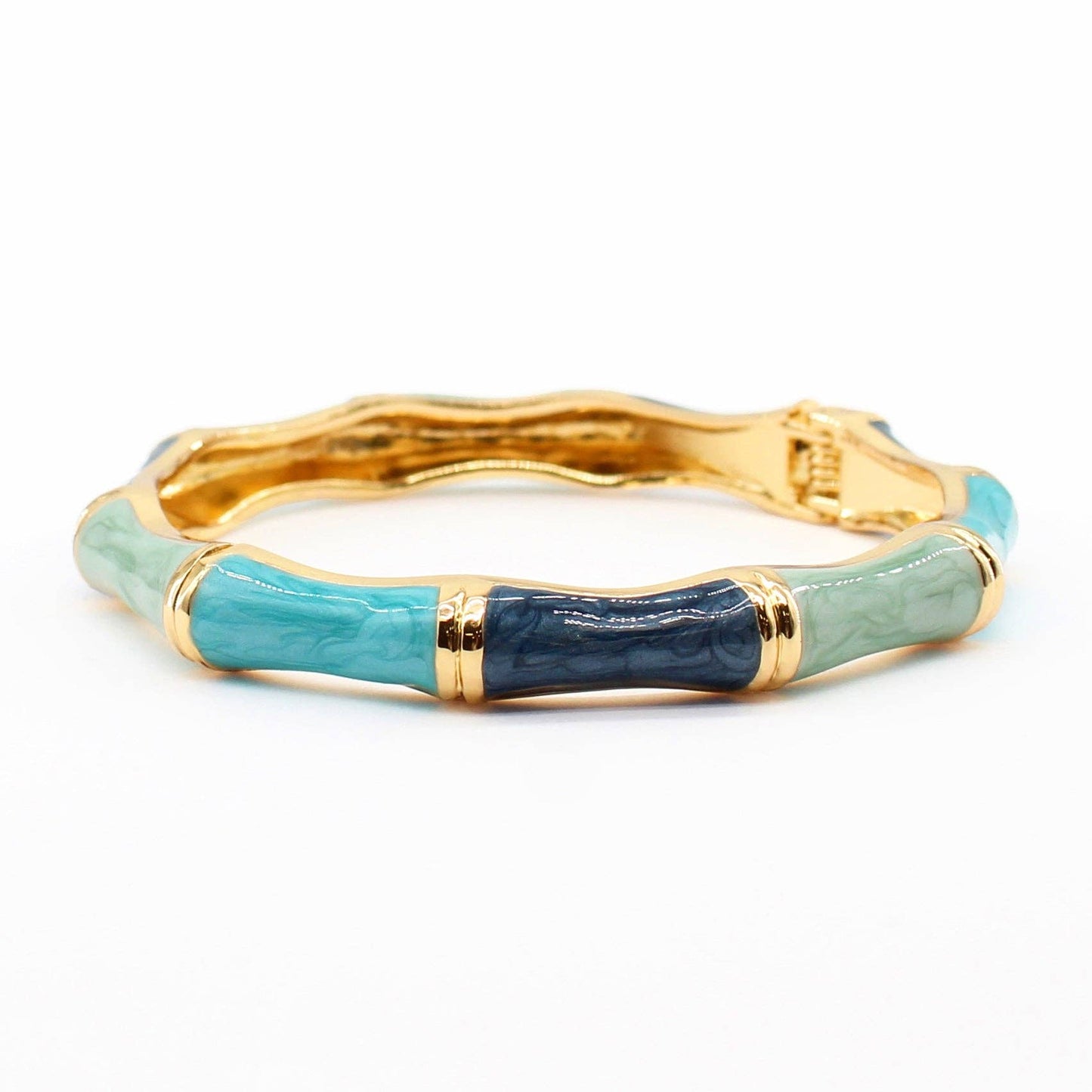 Multi-Blue Resin Marbled & Gold Hinged Bracelet