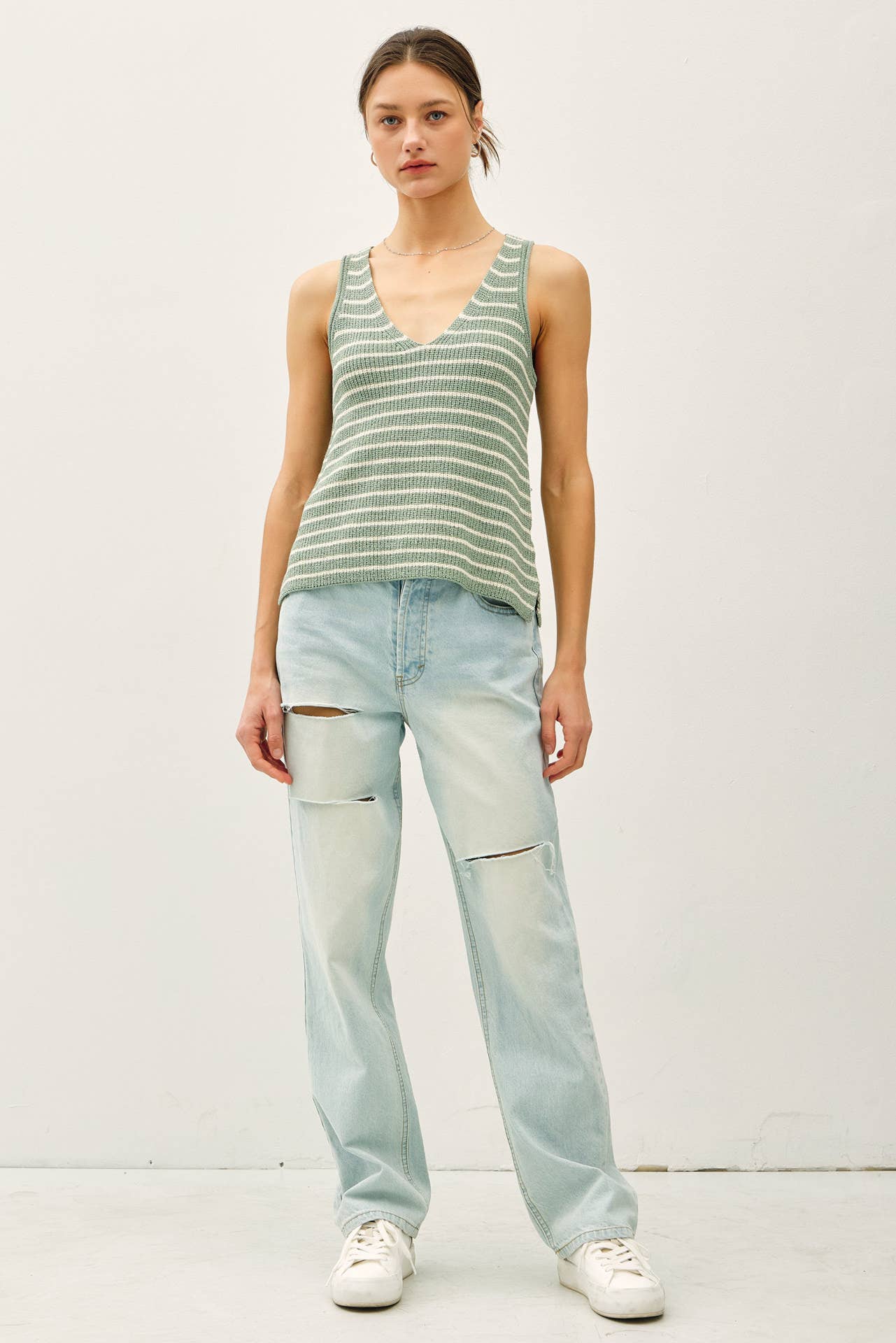 Keep In Line (Sage) Stripe Sweater Tank