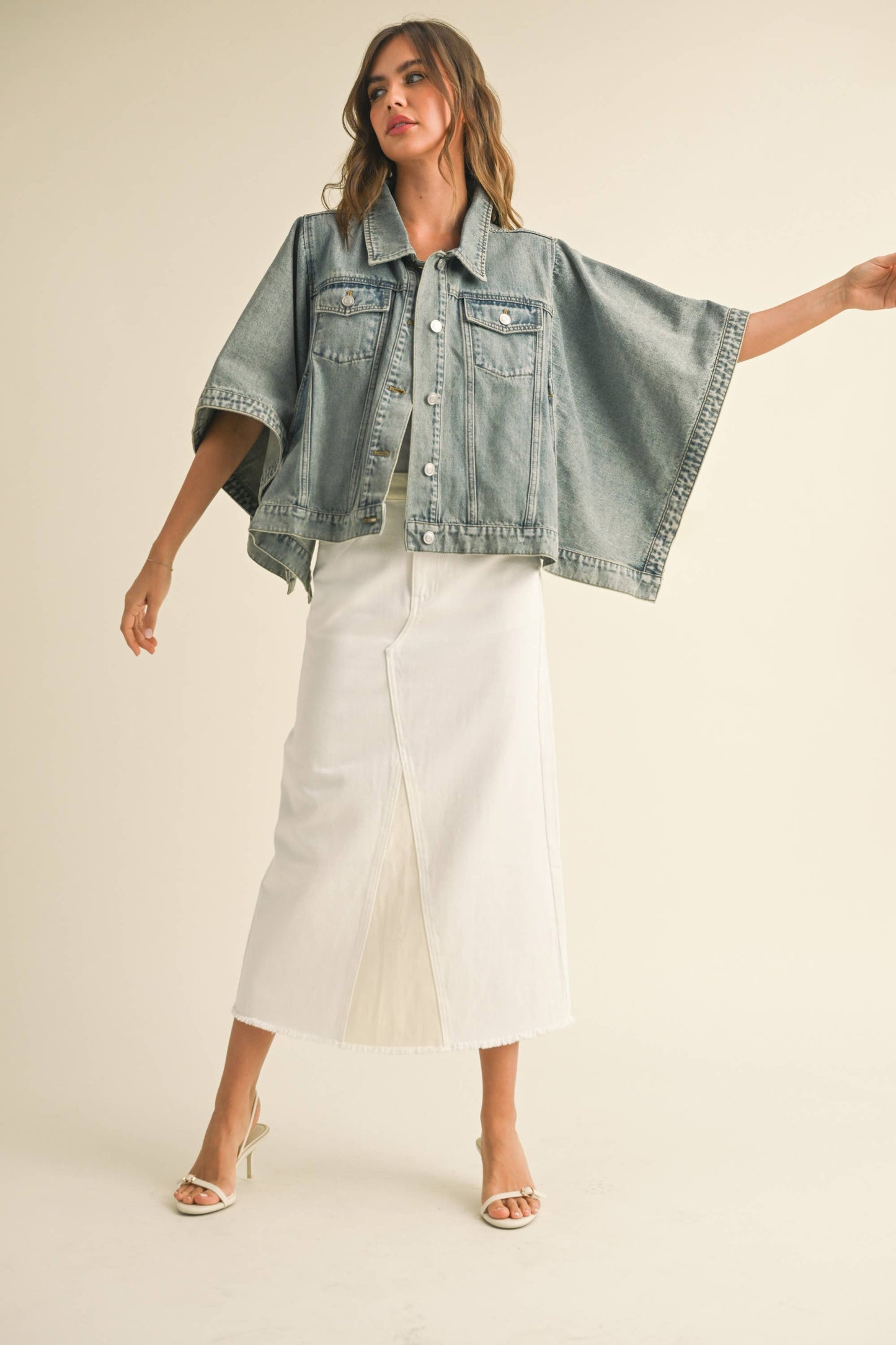 New Ways Cape Sleeve Denim Jacket