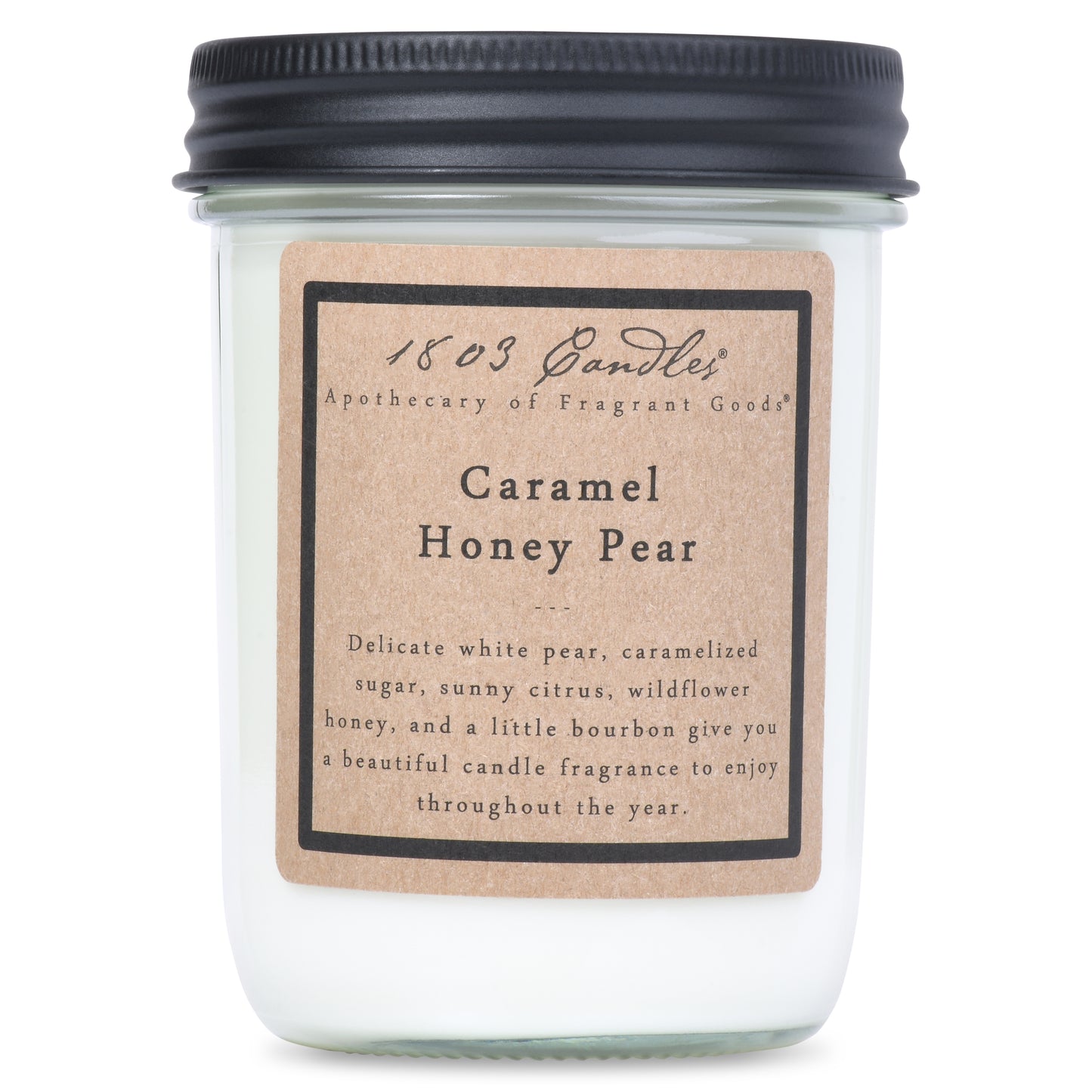 1803 Candles: Caramel Honey Pear 14oz. Jar Candle