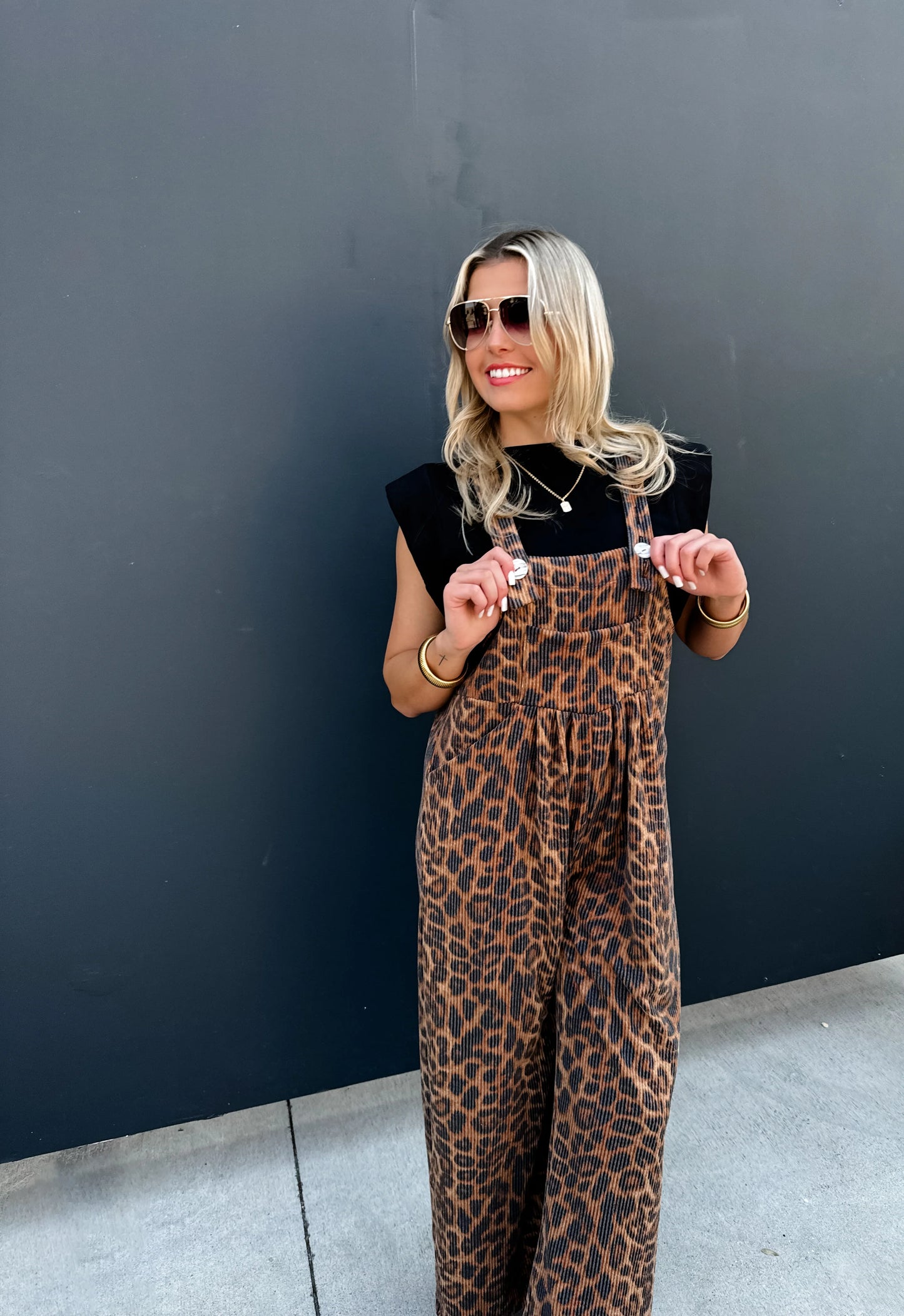 Wild Flair Cheetah Ribbed Overalls