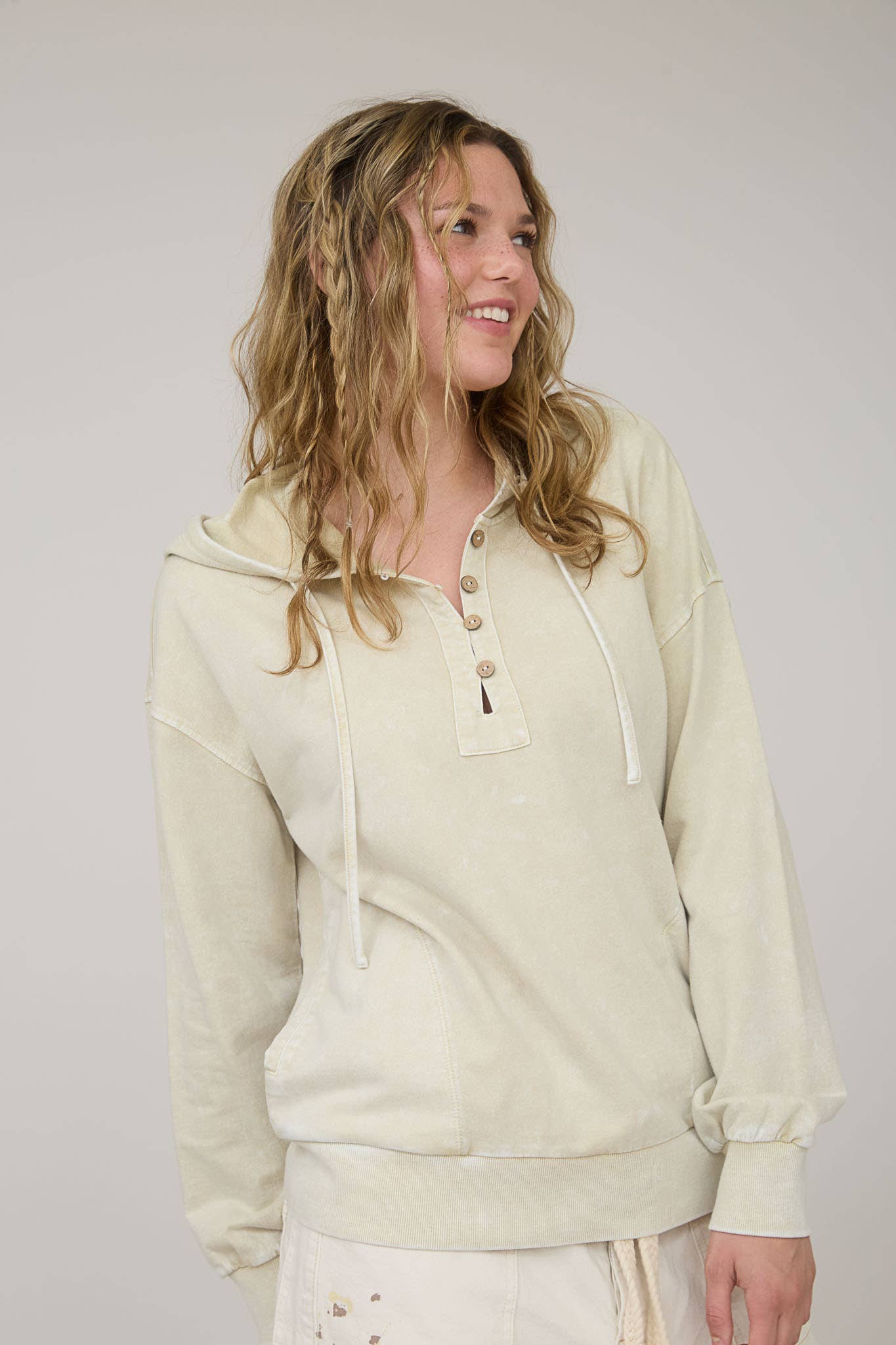 Casual Cutie (Oat) Wash Hooded Henley