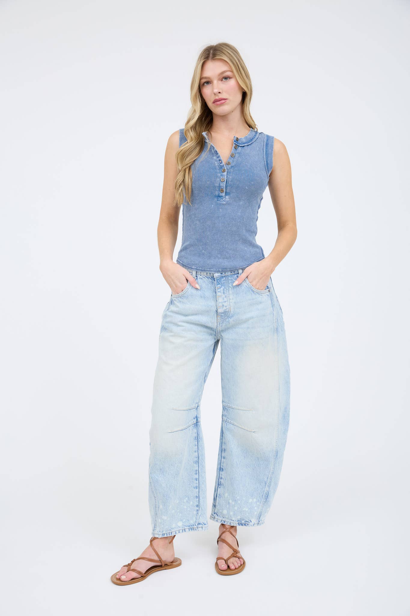 Self Love (Blue) Washed Henley Tank