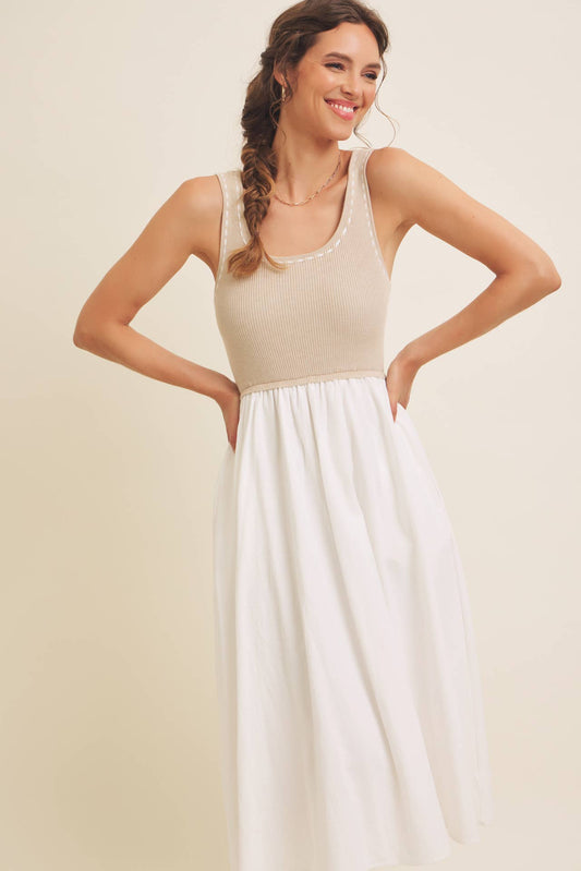 Keep Close (Tan/Cream) Midi Dress