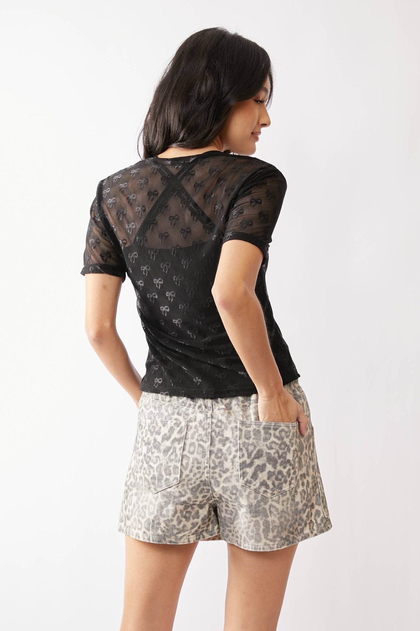 Day Dreaming (Black) SS Bow Mesh Top