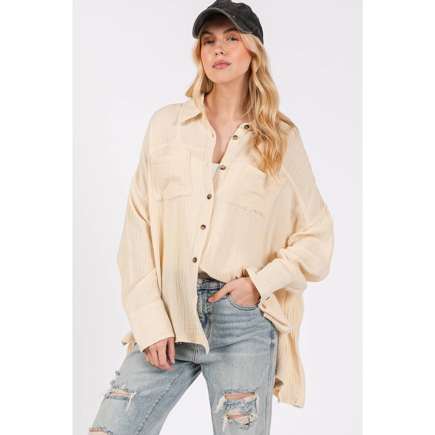 Easy Going (Natural) Cotton Gauze Blouse