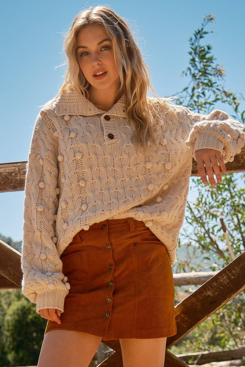 Warm Embrace Collar Pom Pom Sweater