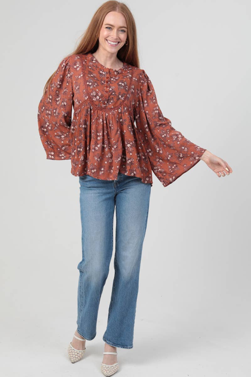 Sweet Melody (Ginger) Floral Boho Blouse