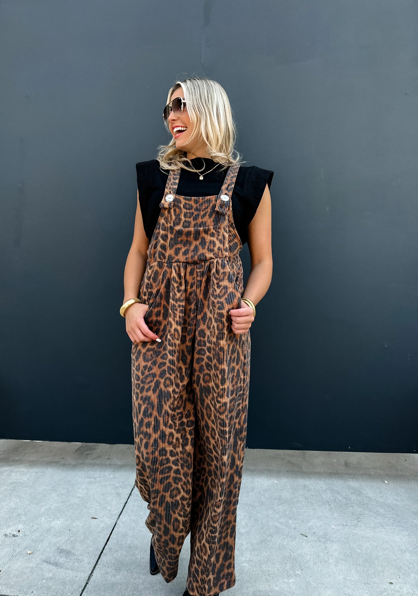 Wild Flair Cheetah Ribbed Overalls
