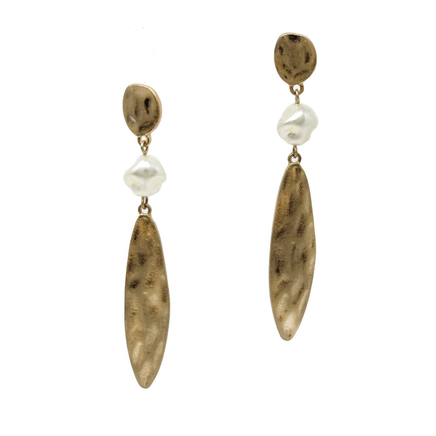 Hammered Gold with Freshwater Pearl Dangle Earring