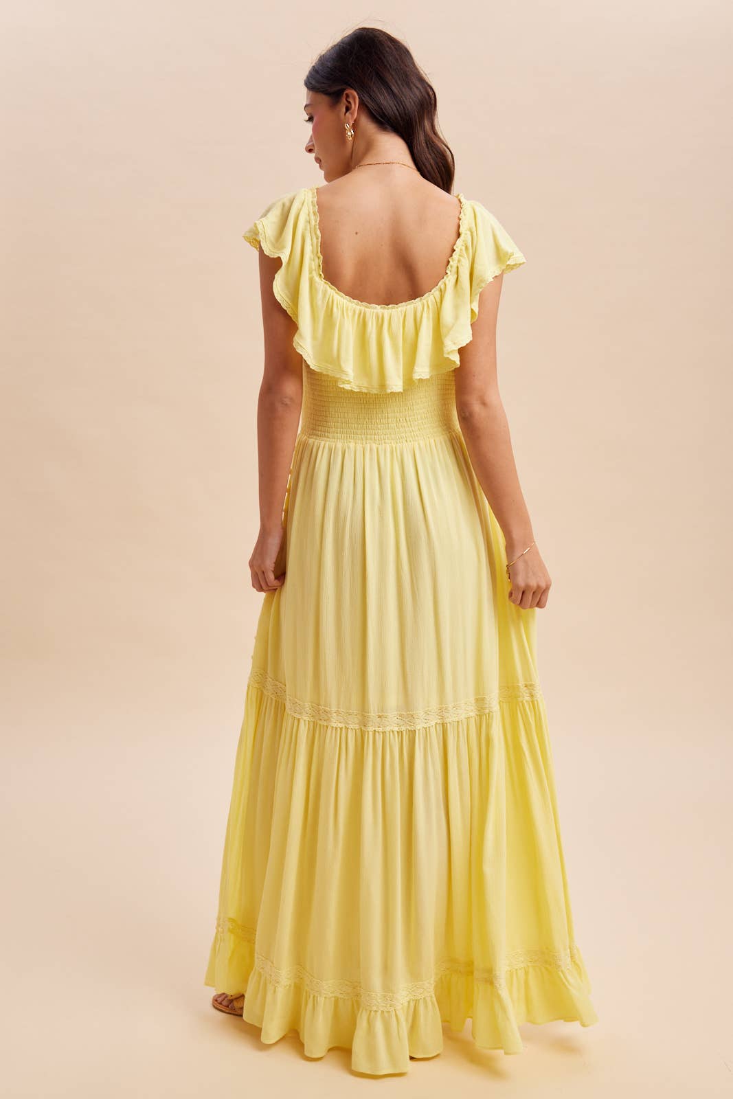 Lemon Water Flounce Collar Maxi Dress