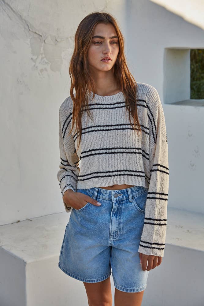 Real Vibe (Cream/Black) Stripe Sweater
