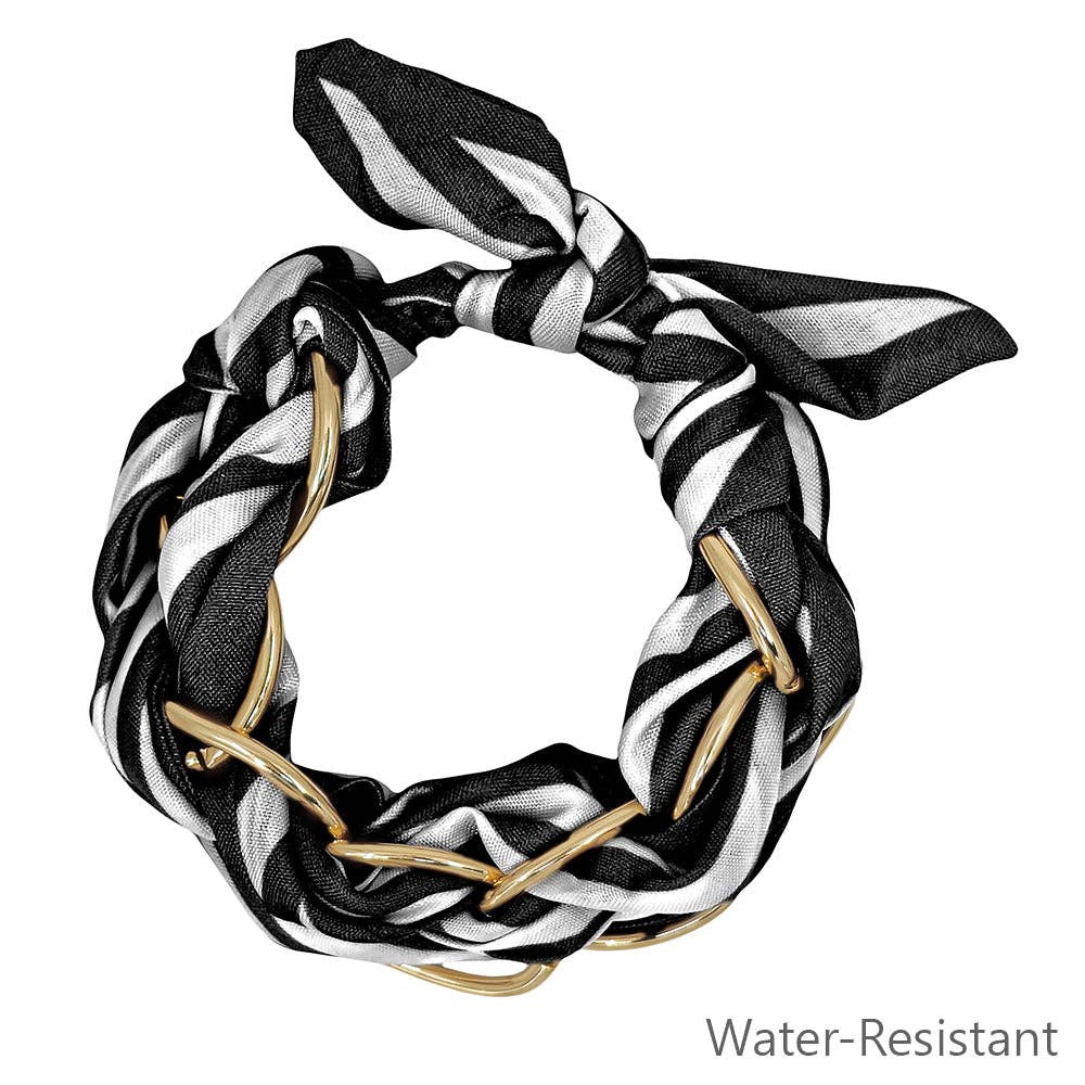 Black/White Scarf & Gold Chain Tie Bracelet