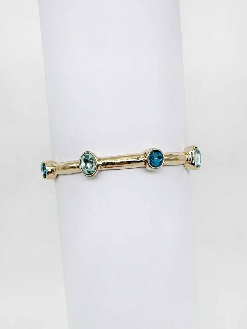 Hammered Gold & Blue Crystal Stretch Bracelet