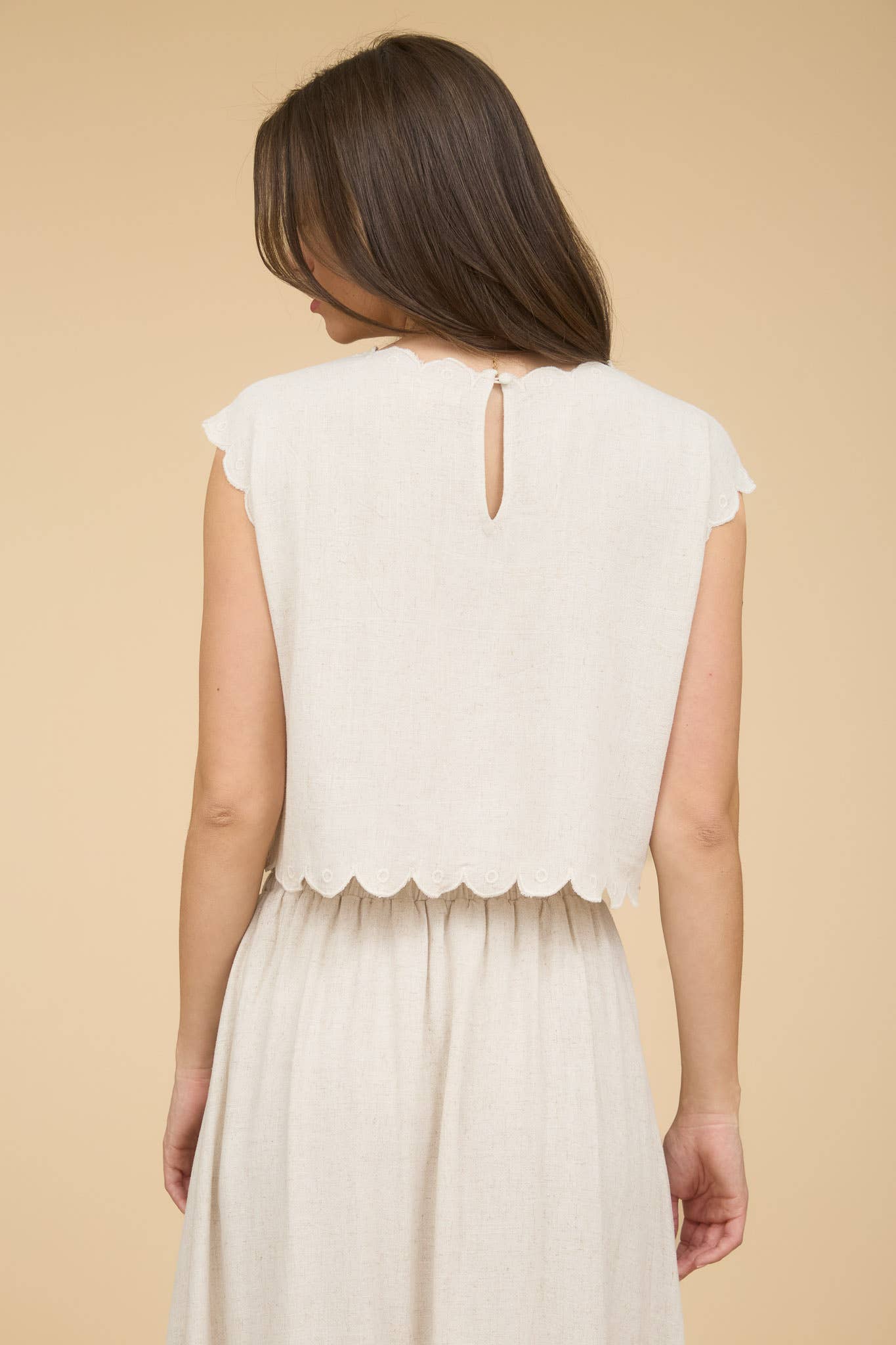 Enchanted Flow Scallop Eyelet Detail Top