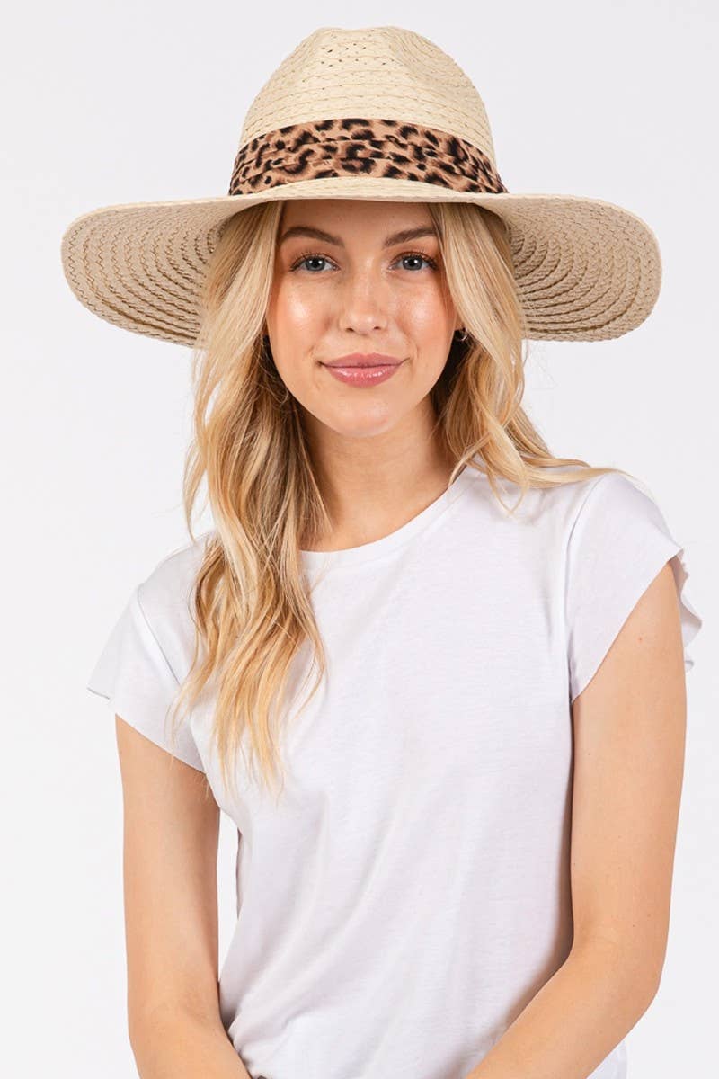 Leopard Natural Band Straw Sun Hat