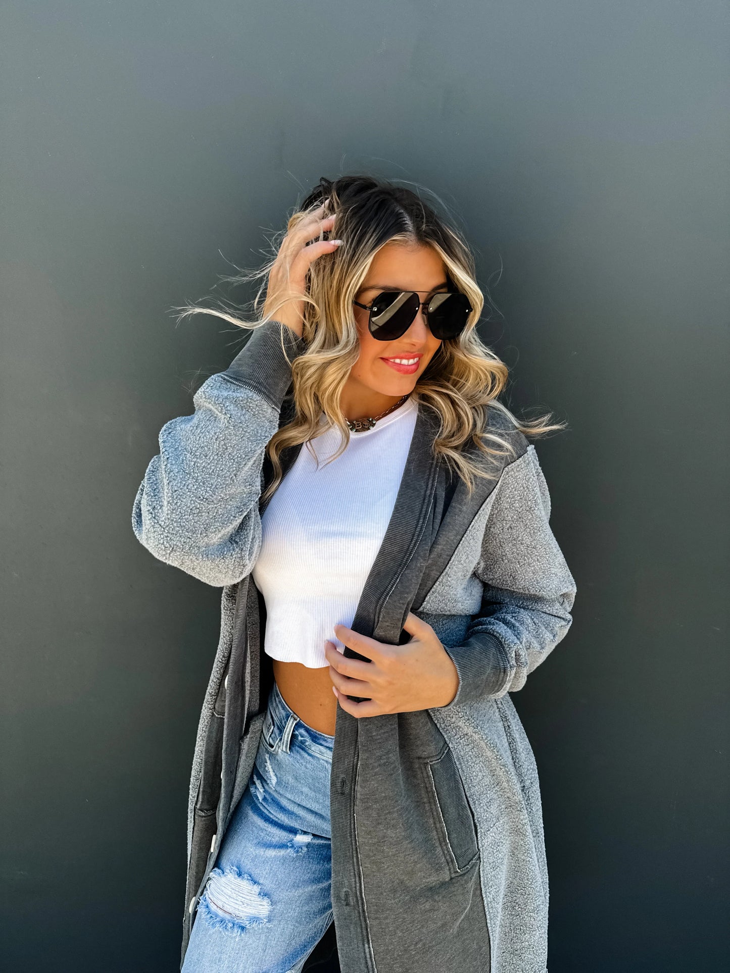 Desi (Charcoal) Sweatshirt Cardigan