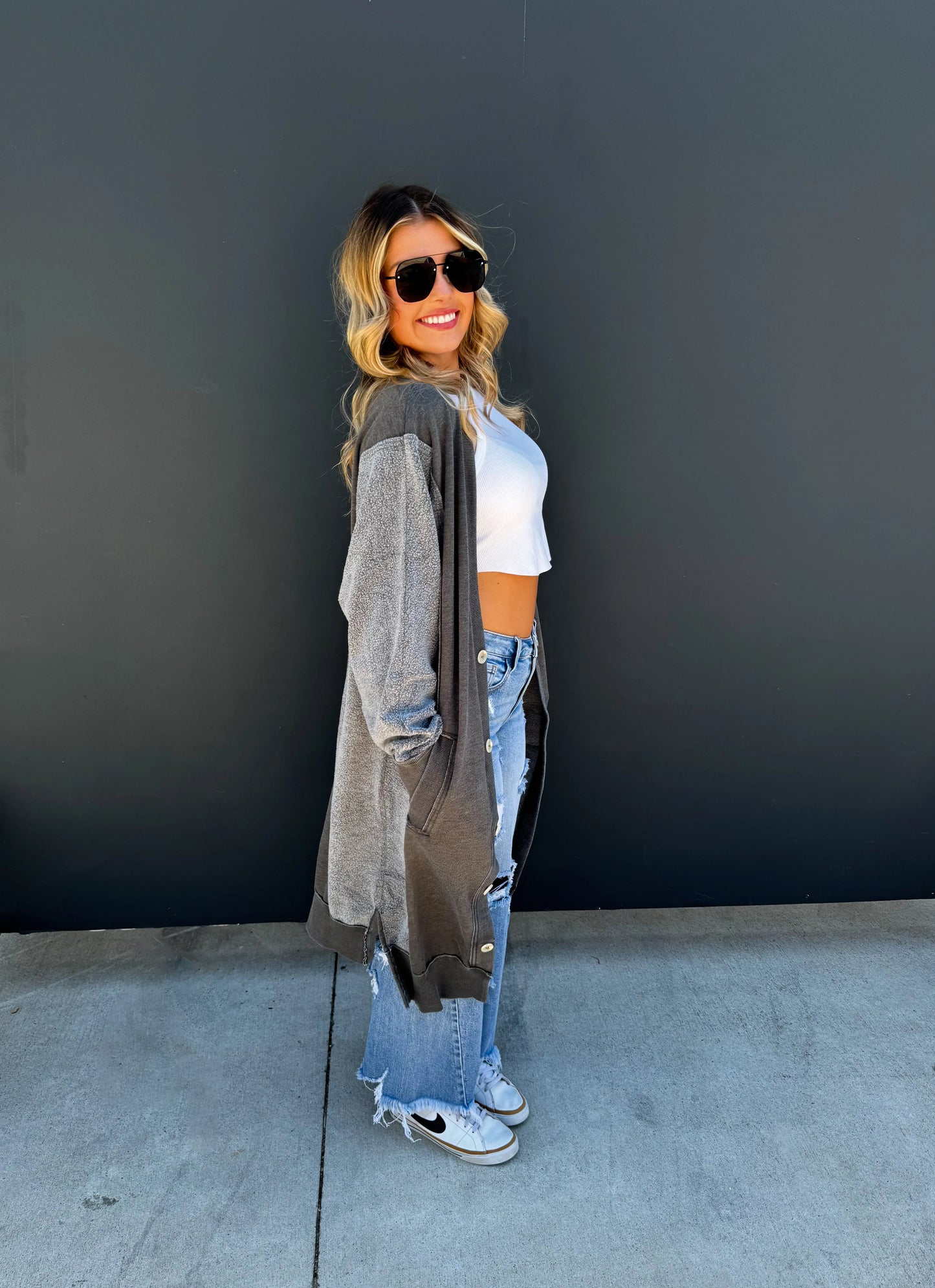 Desi (Charcoal) Sweatshirt Cardigan