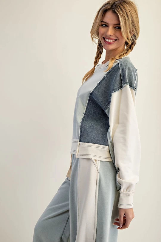 Sideline Sweetie (Sage) Denim Accent Top