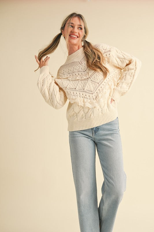 Little Darling (Crm) Lace Pointelle Sweater