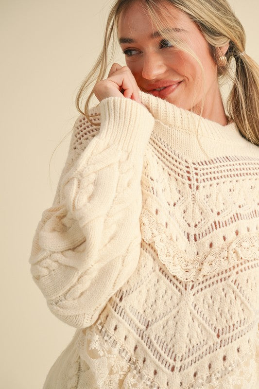 Little Darling (Crm) Lace Pointelle Sweater