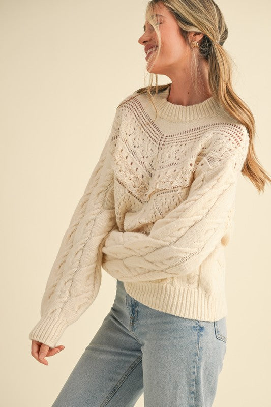 Little Darling (Crm) Lace Pointelle Sweater