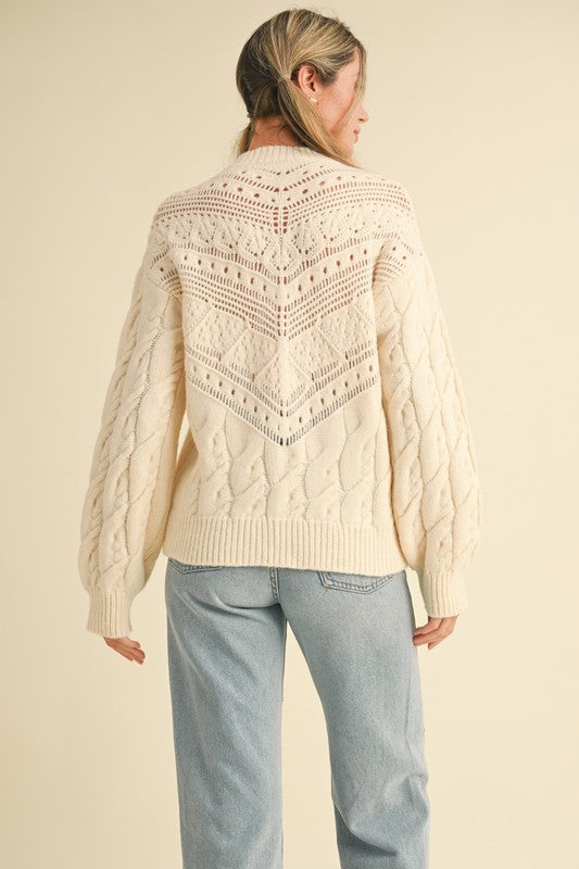 Little Darling (Crm) Lace Pointelle Sweater