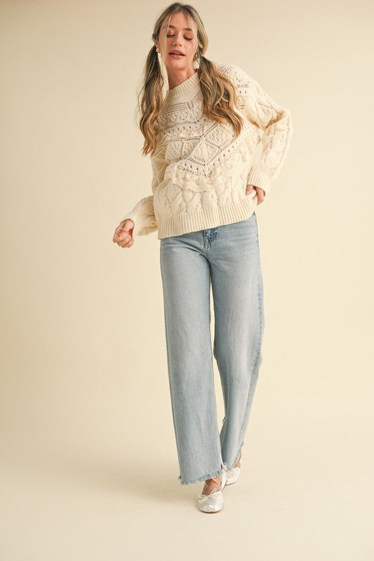 Little Darling (Crm) Lace Pointelle Sweater