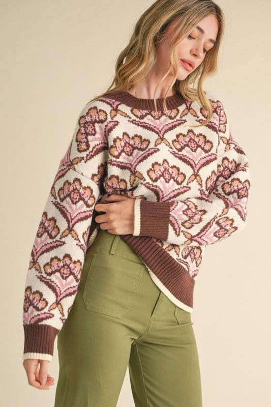 Vintage Fleur (Taupe/Pink Mix) Sweater