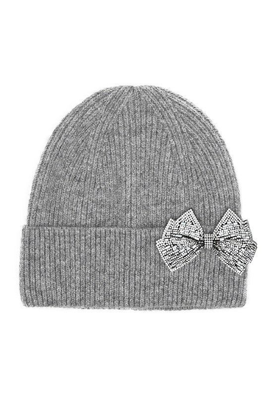 C.C. Rhinestone Bow Cuff Beanie