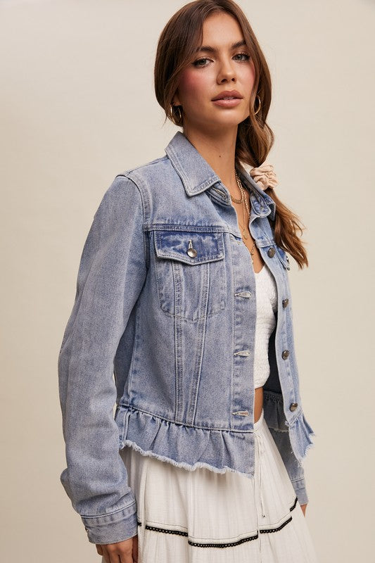 Respectfully So Ruffle Hem Denim Jacket