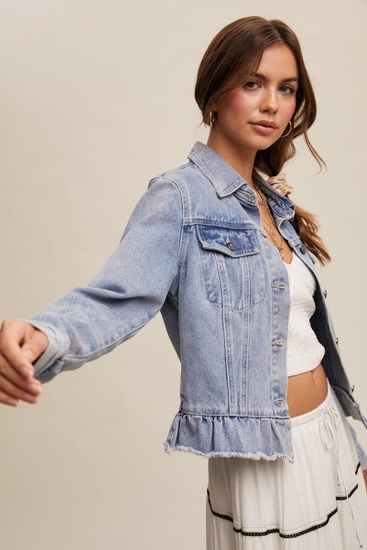 Respectfully So Ruffle Hem Denim Jacket