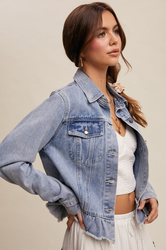 Respectfully So Ruffle Hem Denim Jacket