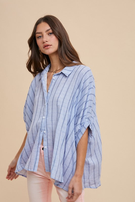 Time Will Tell (Blue) Oversized Blouse