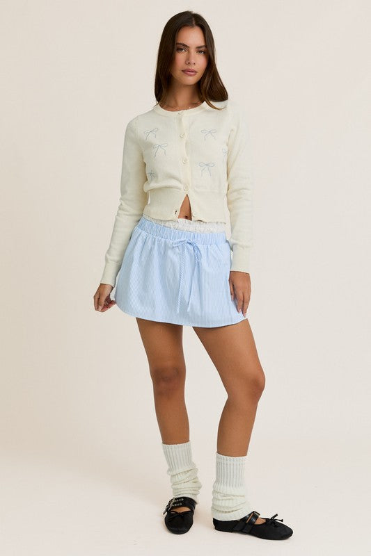 Dainty Darling Embroidered Bow Cardigan