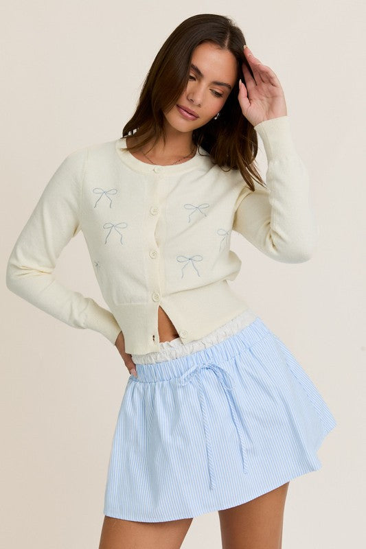 Dainty Darling Embroidered Bow Cardigan