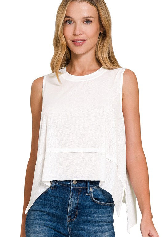 Light Layer (White) Side Slit Sleeveless Top