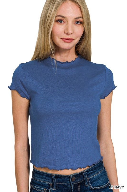 Peaceful Place (Navy) Lettuce Trim Top