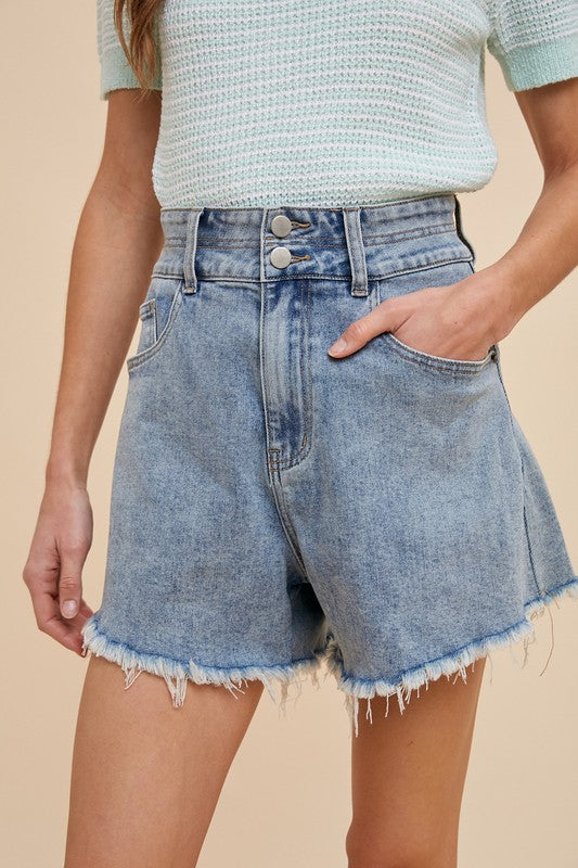 Double Down Two Button Denim Shorts