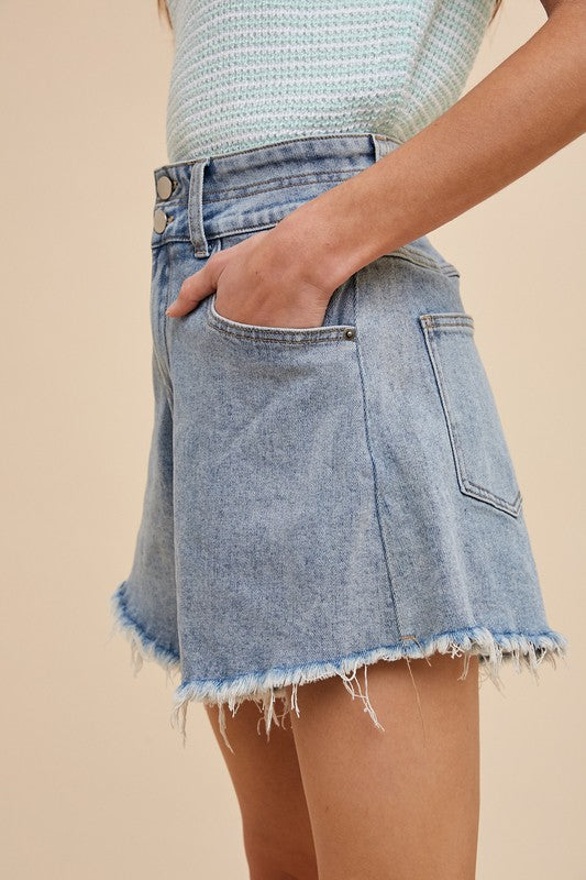 Double Down Two Button Denim Shorts
