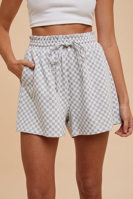 Checkered Past (Grey) Check Knit Shorts