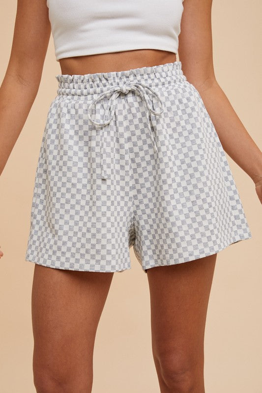 Checkered Past (Grey) Check Knit Shorts
