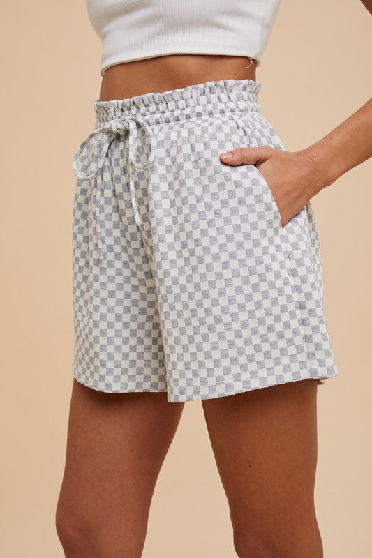 Checkered Past (Grey) Check Knit Shorts