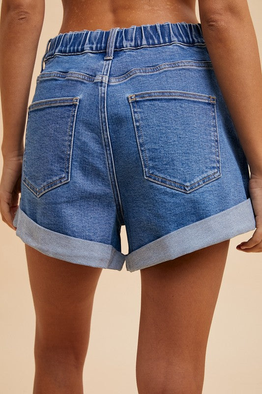 Mom Chic Pleat & Cuffed Denim Shorts