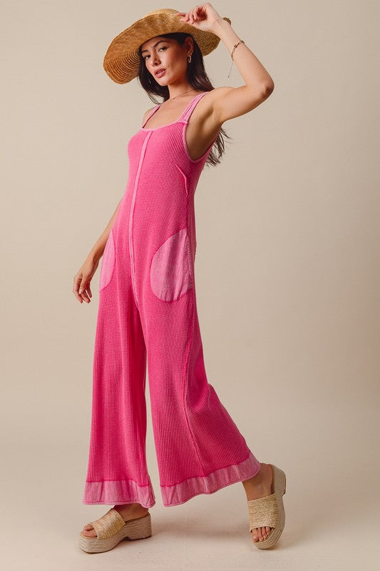 Carefree Vibe (Pink) Waffle Overalls