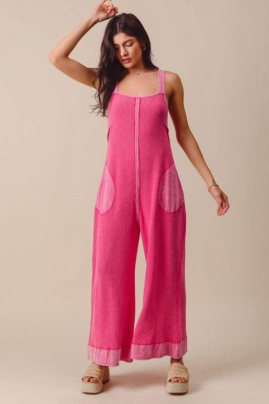 Carefree Vibe (Pink) Waffle Overalls